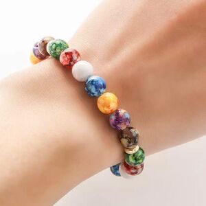 ‎CHAKRA BEADED NATURAL STONE BRACELET